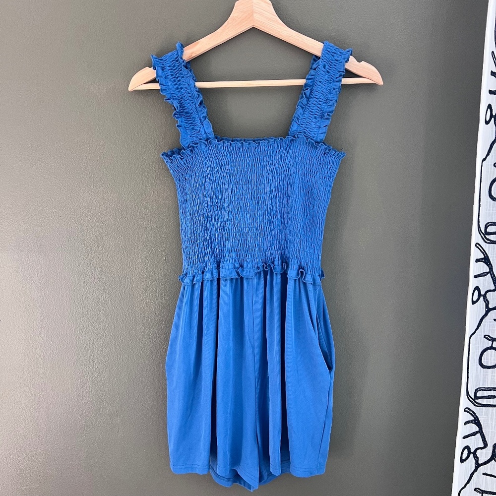Womens Ruffled Blue Romper